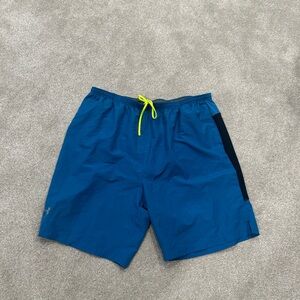 Blue Swim Shorts with Neon Drawstring